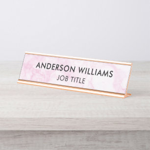 Minimalistische Roze Witte Marmer Aangepast Bureau Naambordje