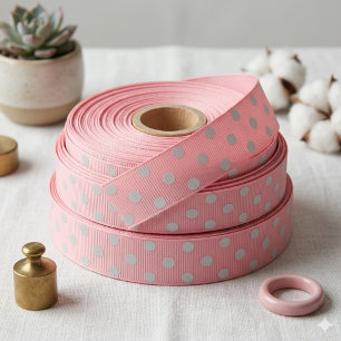 Minimalistische roze witte polkadot satijnen lint
