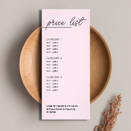 Minimalistische Roze Zwarte Lijn Beauty Prijslijst Reclamekaart
