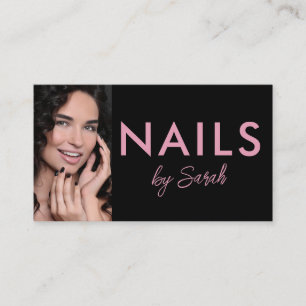 Minimalistische roze zwarte nagelstudio foto visitekaartje