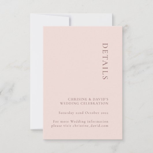 Minimalistische rozen huwelijksdetails bijgevoegde kaart (Voorkant)