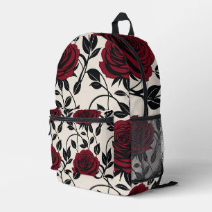 Minimalistische rozen in zwart en diep rood op een bedrukte rugzak