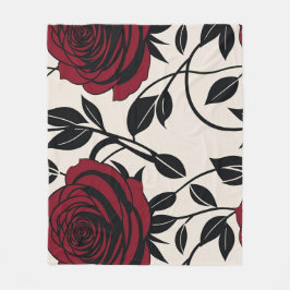 Minimalistische rozen in zwart en diep rood op een fleece deken