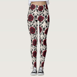 Minimalistische rozen in zwart en diep rood op een leggings