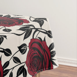 Minimalistische rozen in zwart en diep rood op een tafelkleed