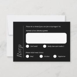 Minimalistische RSVP-kaart voor zwart-wit maaltijd RSVP Kaartje