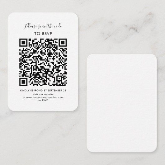 Minimalistische RSVP met QR-code-script Informatiekaartje (Voorkant / Achterkant)