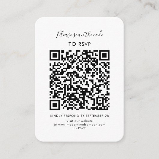 Minimalistische RSVP met QR-code-script Informatiekaartje (Voorkant)