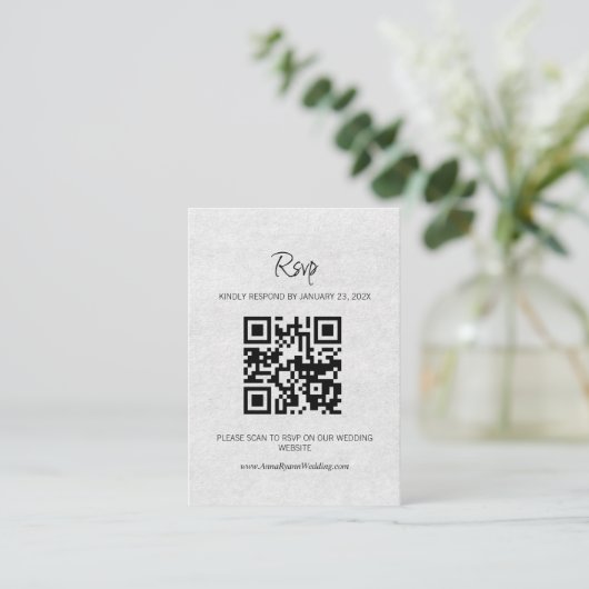 Minimalistische RSVP QR Code Trouwkaart Informatiekaartje (Staand voorkant)