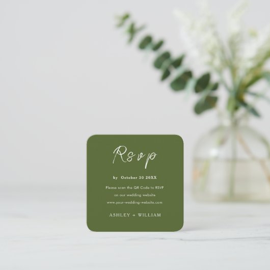 Minimalistische RSVP website QR code Moss Green br Informatiekaartje (Staand voorkant)