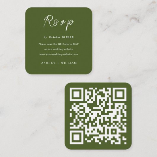 Minimalistische RSVP website QR code Moss Green br Informatiekaartje (Voorkant / Achterkant)