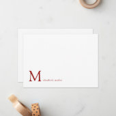 Minimalistische Ruby Red Monogram Correspondentie Notitiekaartje (Voorkant / Achterkant in situ)