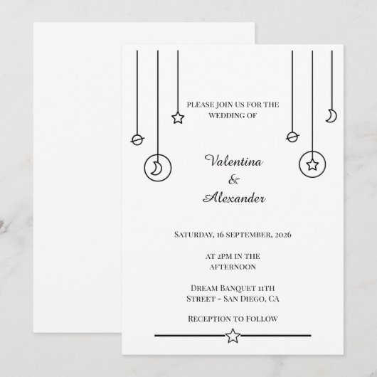 Minimalistische ruimte bruiloft uitnodiging (Voorkant / Achterkant)