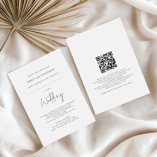 Minimalistische ruimte voor gastennaam QR Wedding Kaart