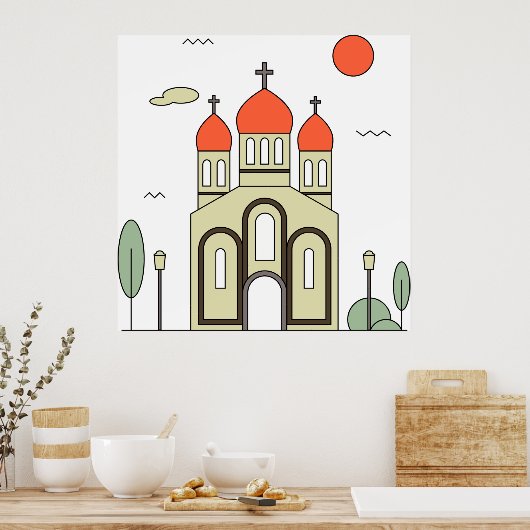 Minimalistische Russisch-Orthodoxe Kerk Poster (Keuken)