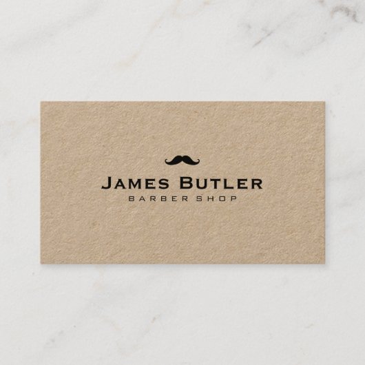 Minimalistische Rustic Kraft Barber Shop Mustache Visitekaartje (Voorkant)