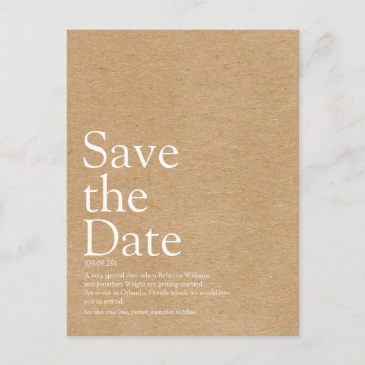 Minimalistische Rustic Save the Date Definitie Briefkaart (Voorkant)