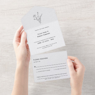Minimalistische Rusticale Wilde Bloemen Bruiloft   All In One Uitnodiging