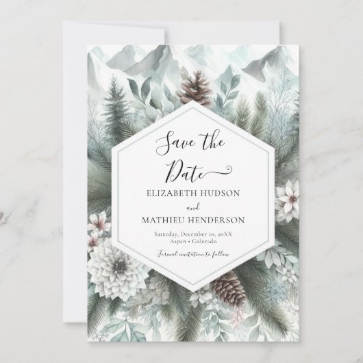 Minimalistische rustieke berg bruiloft save the date (Voorkant)