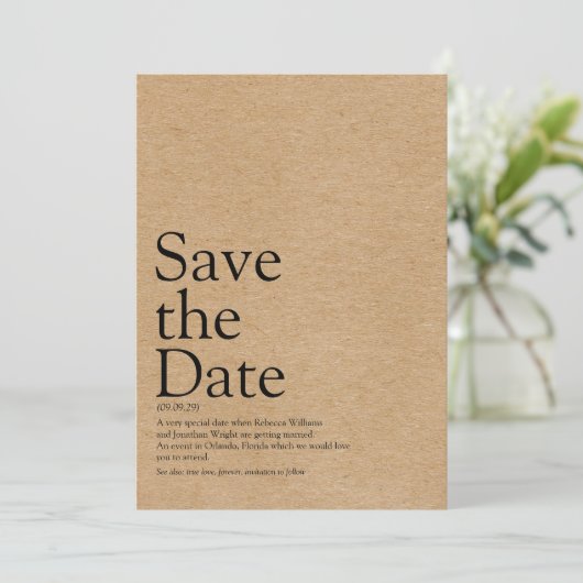 Minimalistische Rustieke Bewaar de Datum Definitie Save The Date (Staand voorkant)
