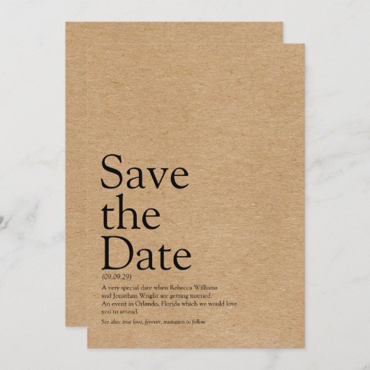 Minimalistische Rustieke Bewaar de Datum Definitie Save The Date (Voorkant / Achterkant)