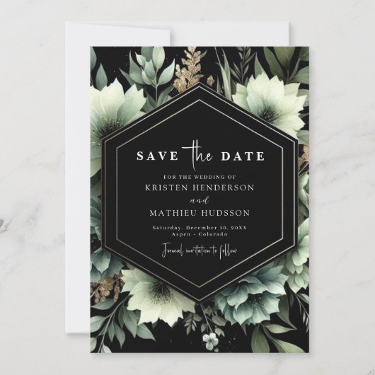 Minimalistische rustieke bloemensalie groene bruil save the date (Voorkant)
