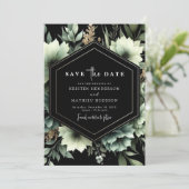 Minimalistische rustieke bloemensalie groene bruil save the date (Staand voorkant)