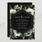 Minimalistische rustieke bloemensalie groene bruil save the date (Voorkant / Achterkant)