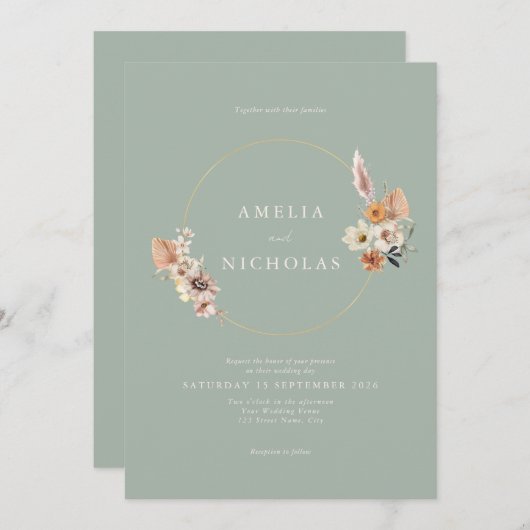 Minimalistische rustieke Boho bloemenbruiloft Kaart (Voorkant / Achterkant)