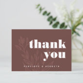 Minimalistische Rustieke Bruine Bloemige Trouw Bedankkaart (Staand voorkant)