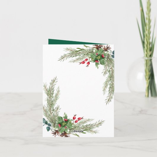 Minimalistische rustieke dennenkrans botanisch feestdagen kaart (Achterkant)