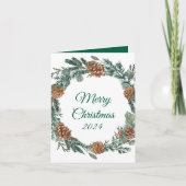 Minimalistische rustieke dennenkrans botanisch feestdagen kaart (Voorkant)