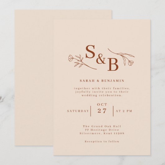 Minimalistische rustieke elegante herfst bruiloft kaart (Voorkant / Achterkant)