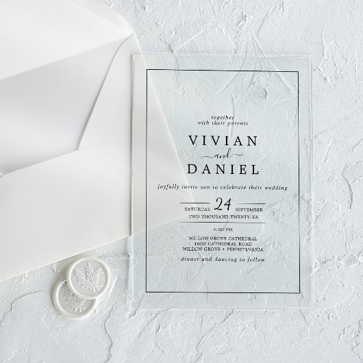 Minimalistische rustieke elegante moderne eenvoudi acryl uitnodigingen