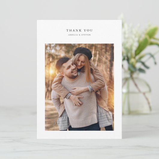 Minimalistische rustieke foto bruiloft bedankkaart (Staand voorkant)