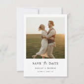 Minimalistische rustieke foto budget bruiloft save the date (Voorkant)