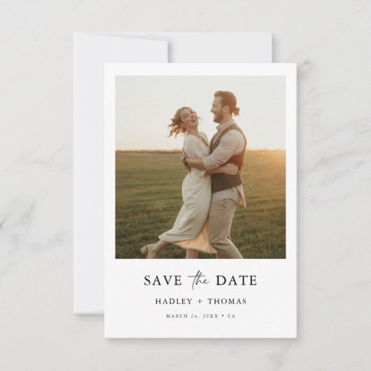 Minimalistische rustieke foto budget bruiloft save the date (Voorkant)
