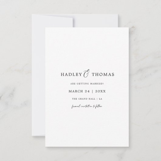 Minimalistische rustieke foto budget bruiloft save the date (Achterkant)