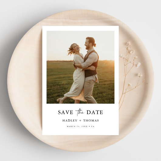 Minimalistische rustieke foto budget bruiloft save the date