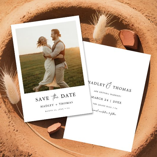 Minimalistische rustieke foto budget bruiloft save the date
