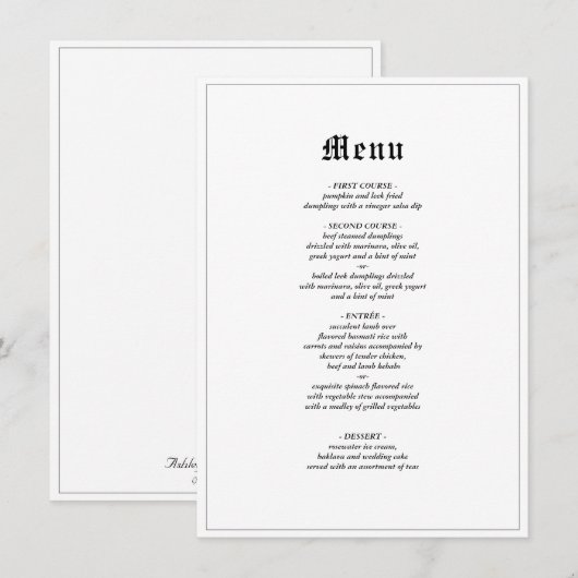 Minimalistische rustieke gotische elegante bruilof menu (Voorkant / Achterkant)