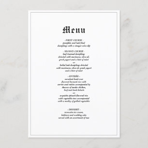 Minimalistische rustieke gotische elegante bruilof menu