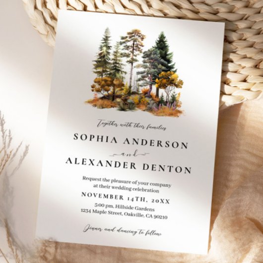 Minimalistische rustieke herfst bos bruiloft uitno kaart