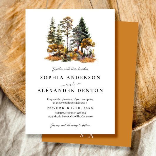 Minimalistische rustieke herfst bos bruiloft uitno kaart