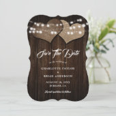 Minimalistische rustieke houten verlichting Countr Save The Date (Staand voorkant)