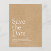 Minimalistische rustieke kraft Bewaar de datumdefi Aankondigingskaart (Voorkant)