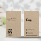 Minimalistische rustieke Kraft Brow Paper QR-code Visitekaartje