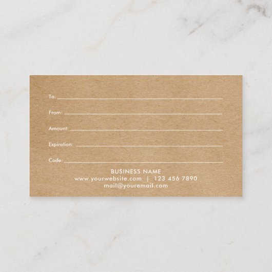 Minimalistische Rustieke Kraft Cadeaudoos  Klantenkaartje (Achterkant)