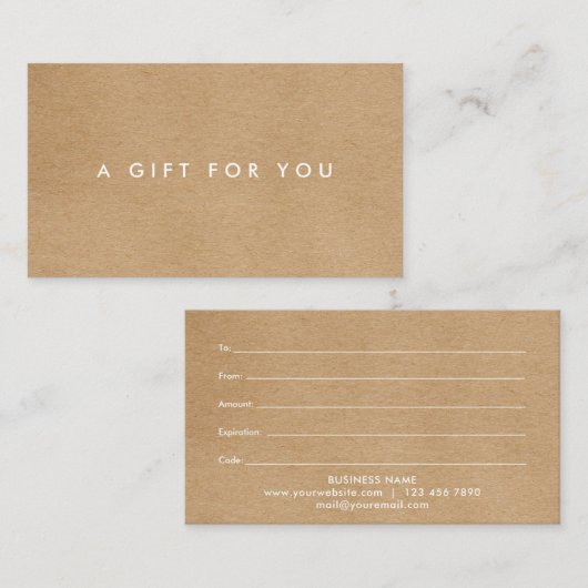 Minimalistische Rustieke Kraft Cadeaudoos  Klantenkaartje (Voorkant / Achterkant)