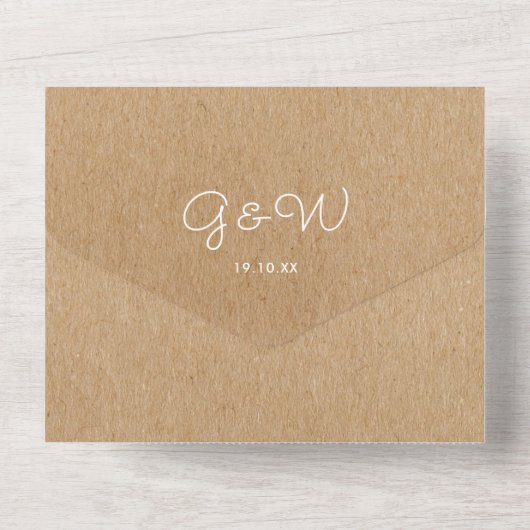Minimalistische Rustieke Kraft Monogram Huwelijk All In One Uitnodiging (Achterkant)